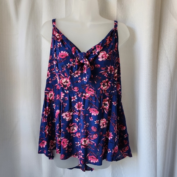 Torrid Blue Pink Floral Peplum Eyelet Cami size 1x Tank Top Spring Summer - Picture 5 of 9
